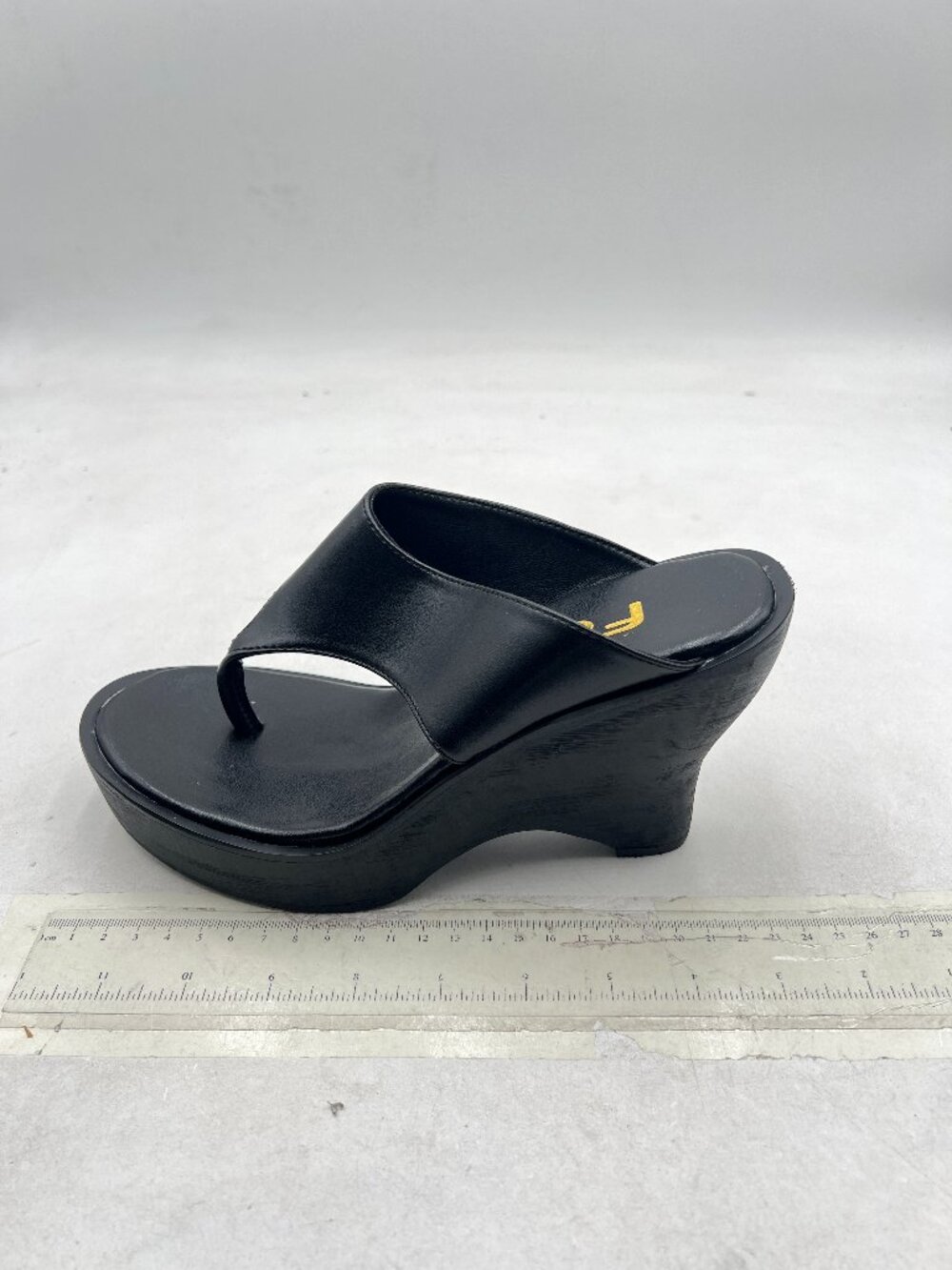 FSJ Black Wedge Flip Flops Slip-On Thong Sandals Platform High Heel Mules